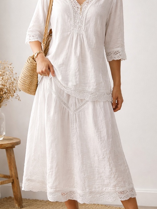 Liz Claiborne Dresses & Skirts - Liz Claiborne White Linen 2-Piece Set Size L / 14